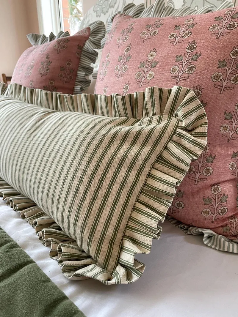 Nest Square ruffled striped and floral cushions